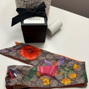 Gucci Vibrant Floral Silk Headband - Red, Pink, Orange